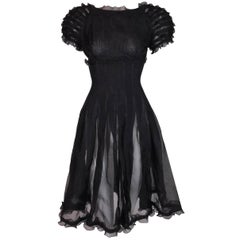 Fendi Sheer Black Babydoll Ruffle A-Line Dress