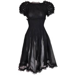 Fendi Sheer Black Babydoll Ruffle A-Line Dress 