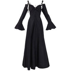 Gianfranco Ferre Black Steampunk Goth Cut-Out Black Gown Dress, 1990s 