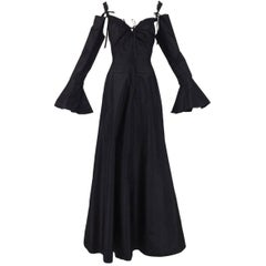 Vintage Gianfranco Ferre Black Steampunk Goth Cut-Out Black Gown Dress, 1990s