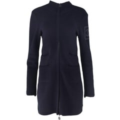 Chanel Sport Navy Wool Long Sweater Coat Sz FR42