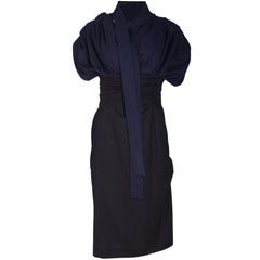Jacquemus Black & Navy Wool La Robe Madame Midi Dress Sz FR38