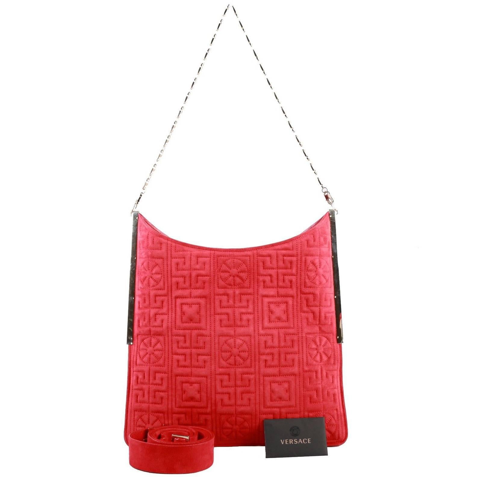Versace #GREEK red suede leather shoulder bag