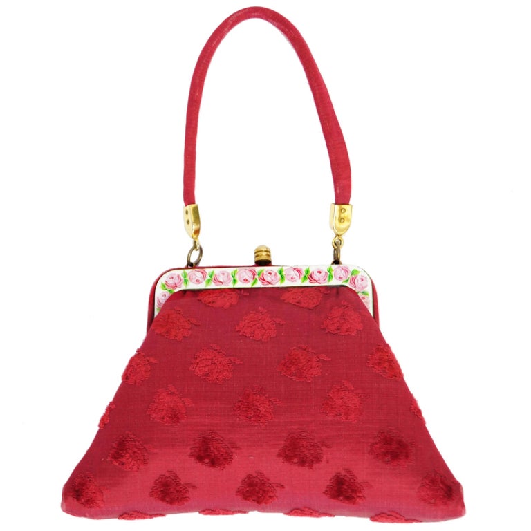 Roberta di Camerino Red Tapestry Evening Bag with Hand Painted ...