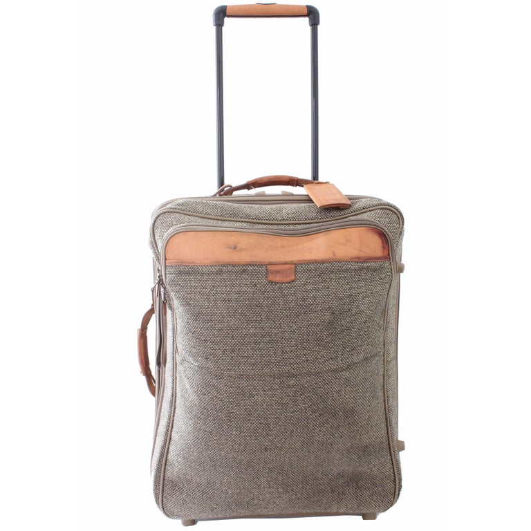Vintage Tweed And Belting Leather Hartmann Luggage Set Suitcase Very Clean