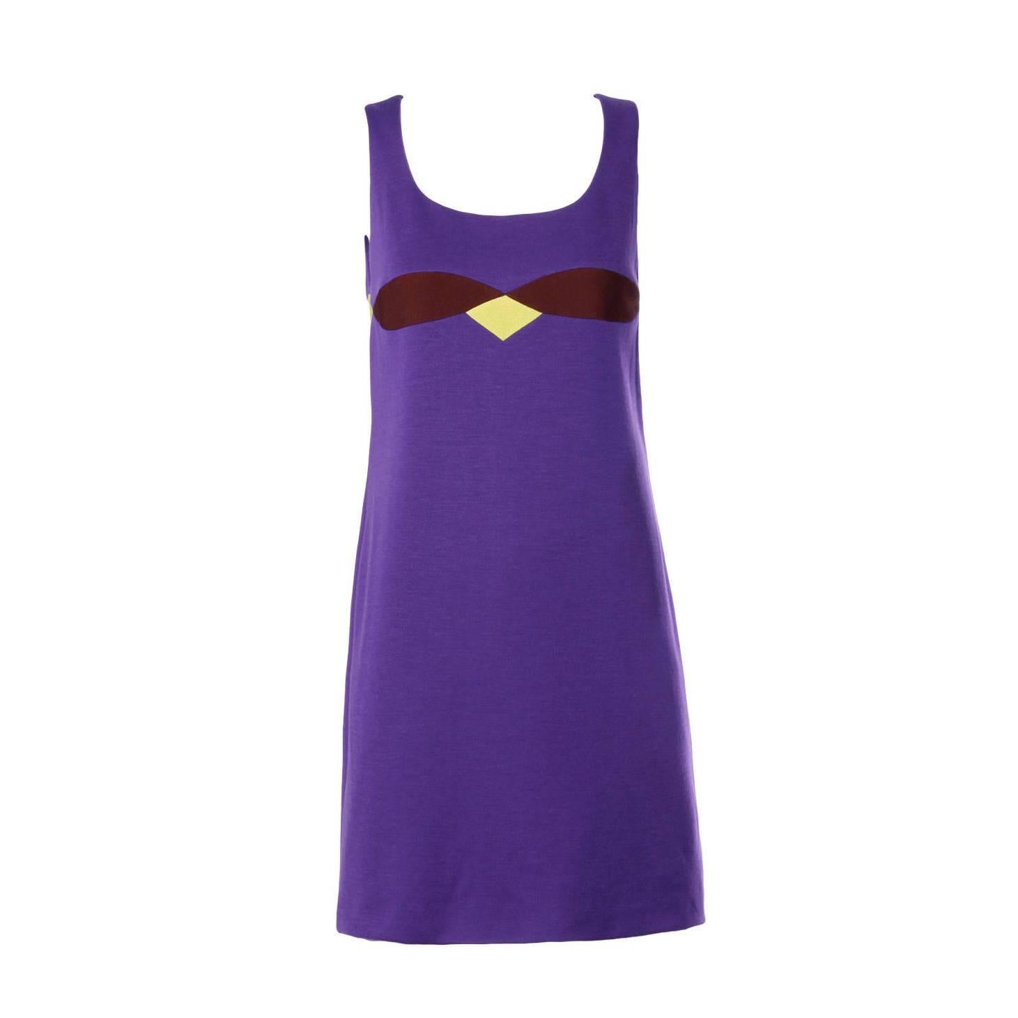 Gianni Versace Couture Vintage 1990s 90s Color Block Wool Shift Dress For Sale