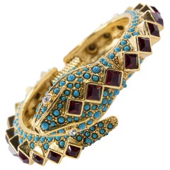 Kenneth Lane KJL Faux Ruby Turquoise Snake Statement Cuff Bracelet