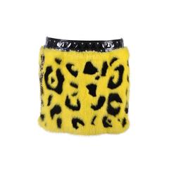 New VERSACE YELLOW BLACK MINK FUR & PATENT LEATHER SKIRT 10