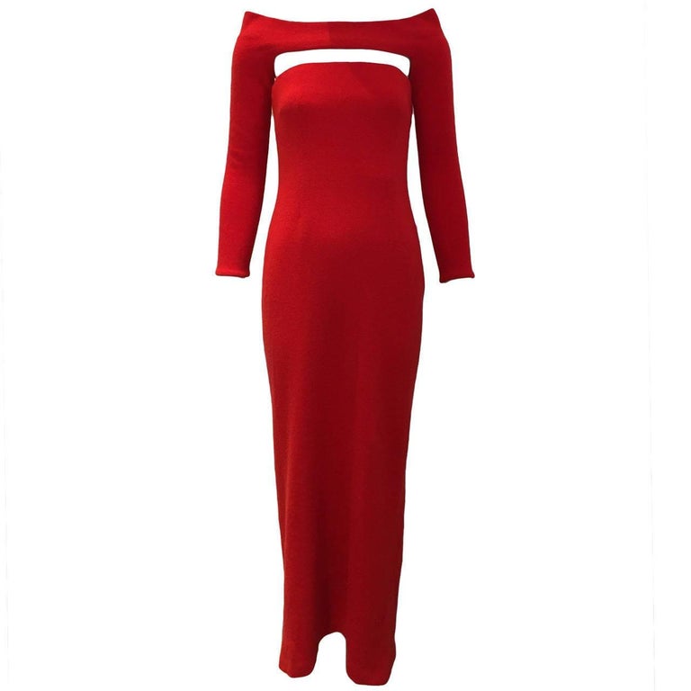 1990s Bill BLASS Red cashmere dress with shrug For Sale at 1stdibs
