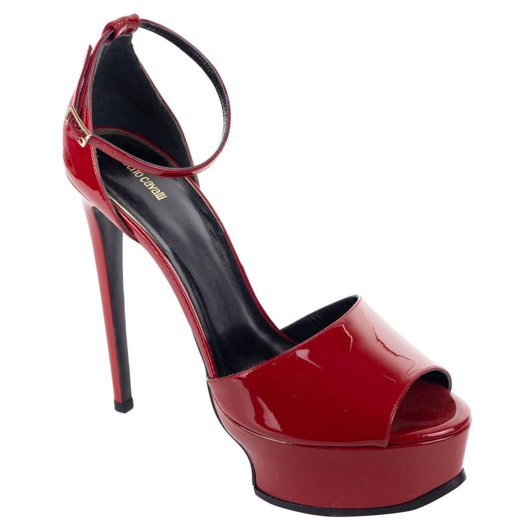 Roberto Cavalli Womens Red Patent High Heels Sandals Pumps For Sale