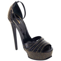 Roberto Cavalli Womens Leather Studded Black Sandals Pumps