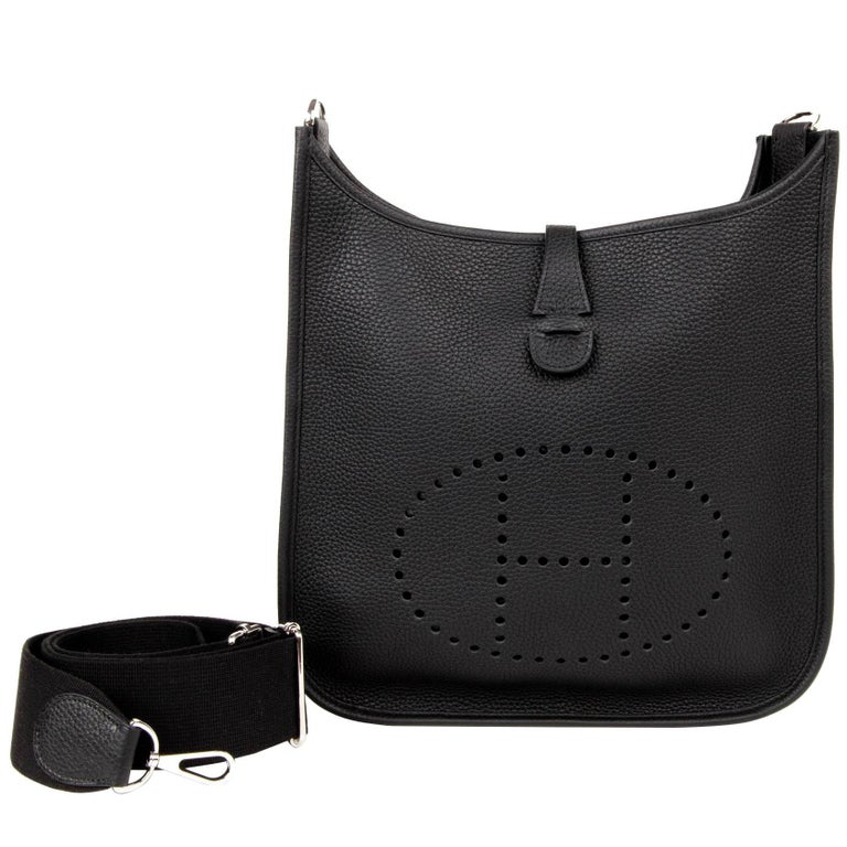 Hermes Bag Evelyne PM Black Clemence Palladium Hardware at 1stDibs