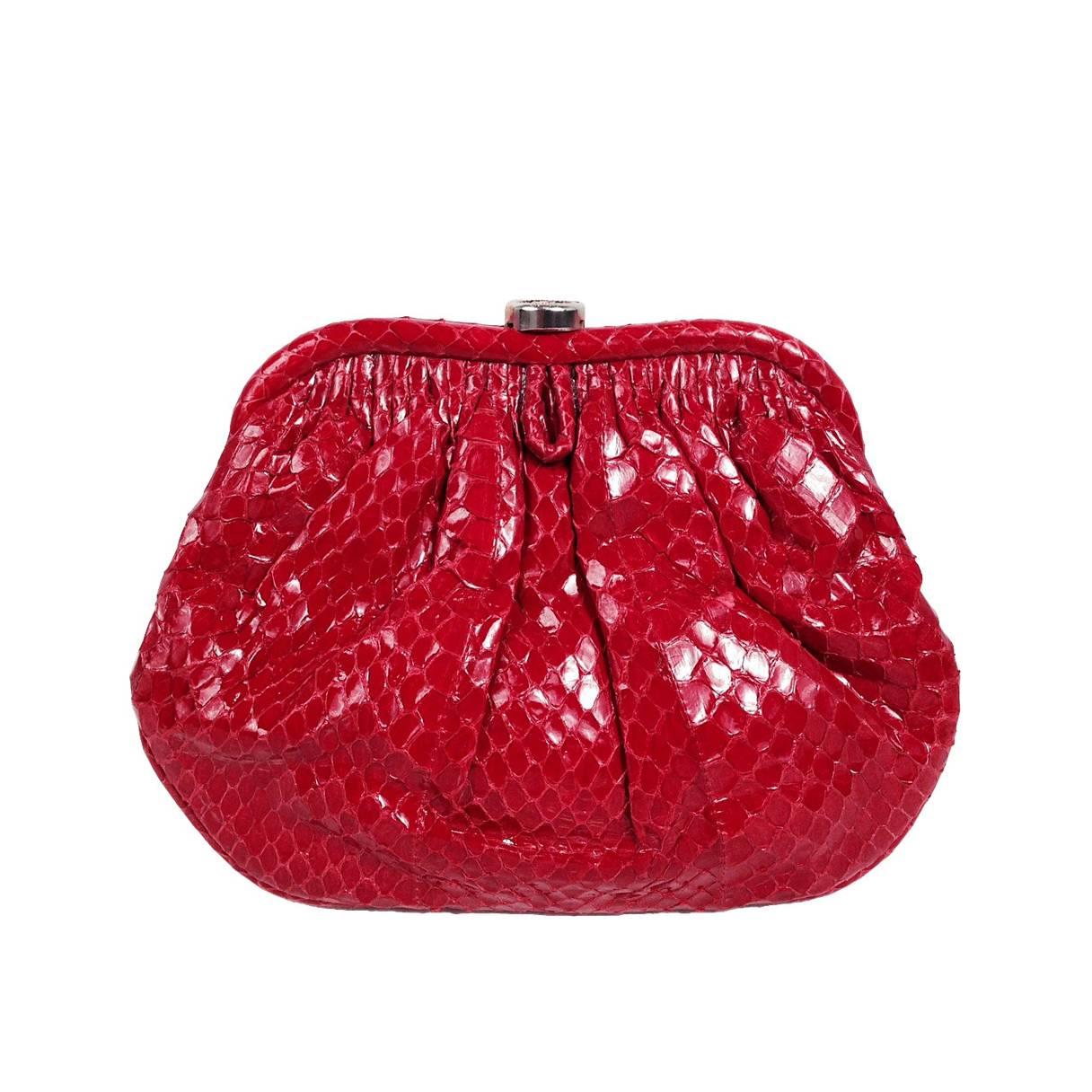 Vintage Chanel Red Python Clutch For Sale