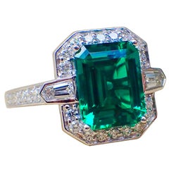 18k White Gold Ring 2.83 carat Chatham-Created Emerald & 0.70 carats of Diamond