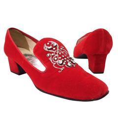 Christian Dior 'Jeweled' Red Velvet Heels, 1960s