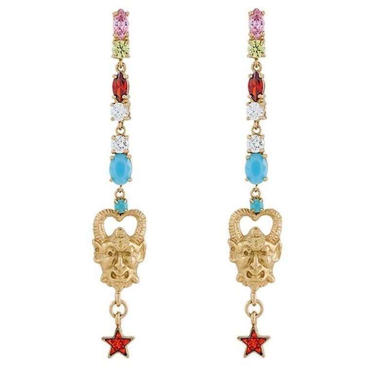 Dangling Earrings with Satyr face colorful stones from IOSSELLIANI For Sale