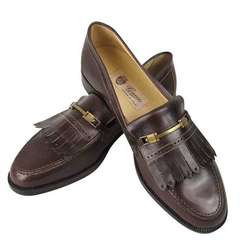 1970s Brown Gucci Fringed Loafer Shoes New Never Worn