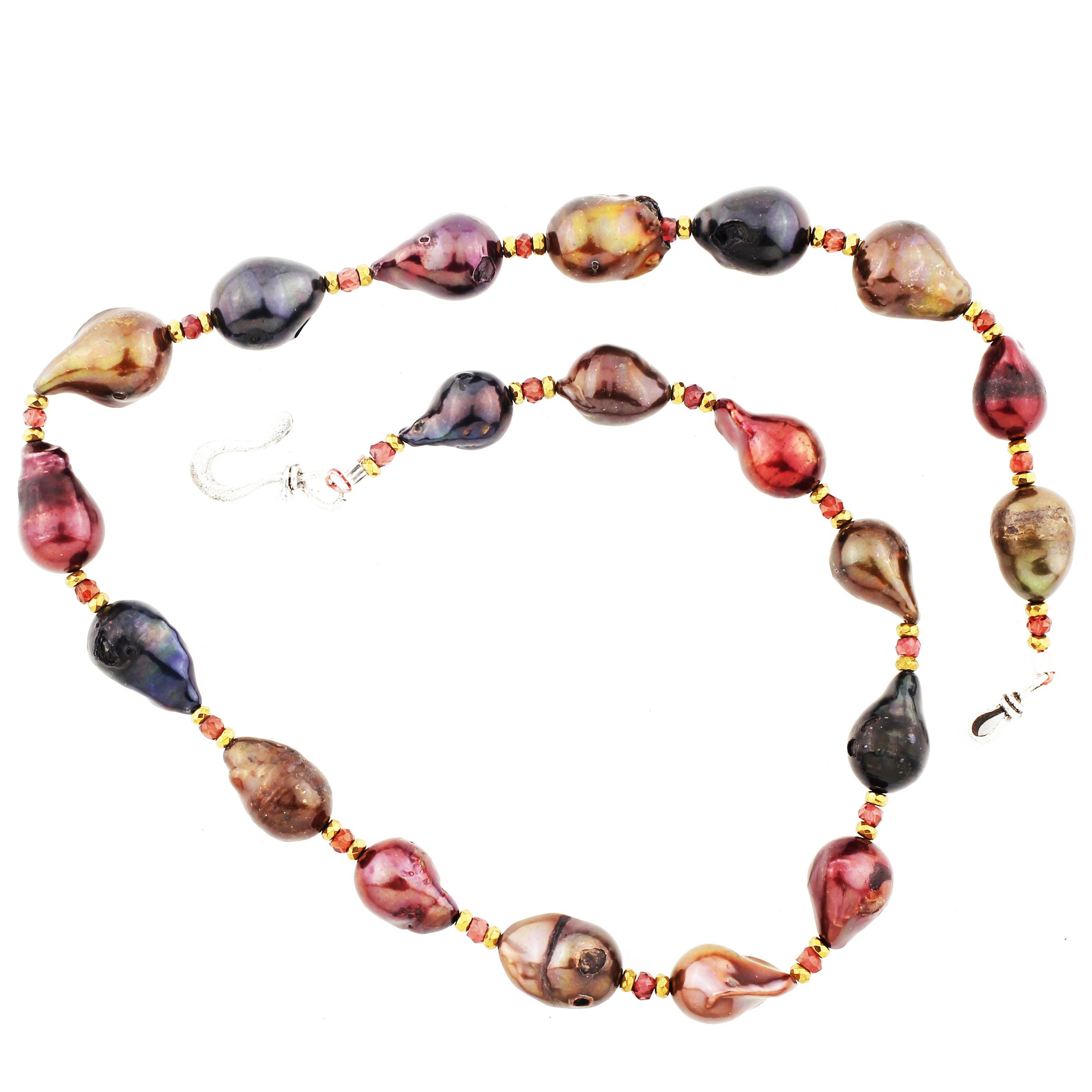 AJD Elegant Glowing Beautiful Deep-Tone Multi-Colored Pearl 19" Necklace