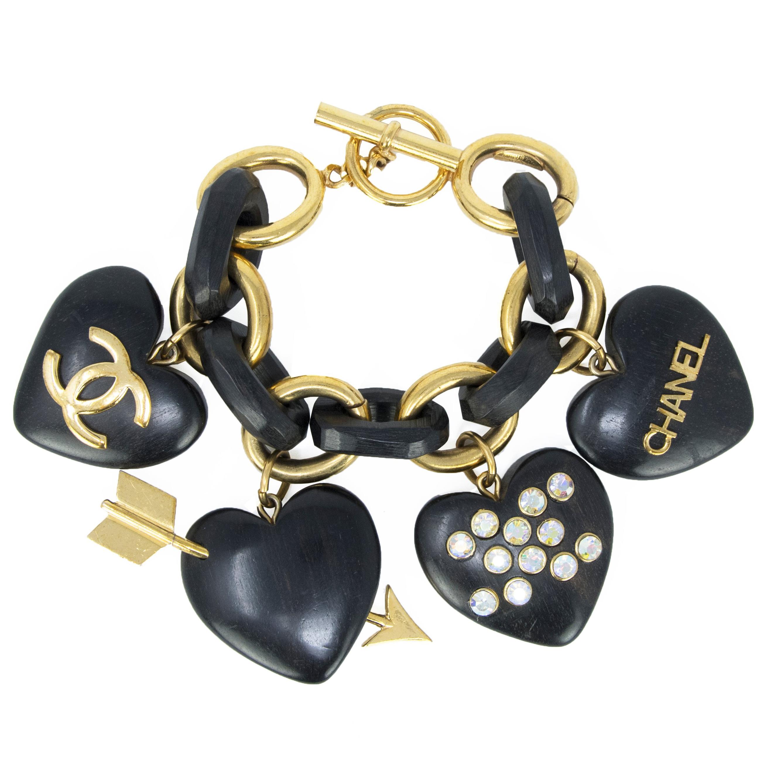 Chanel Gold and Black Wooden Charm Bracelet
