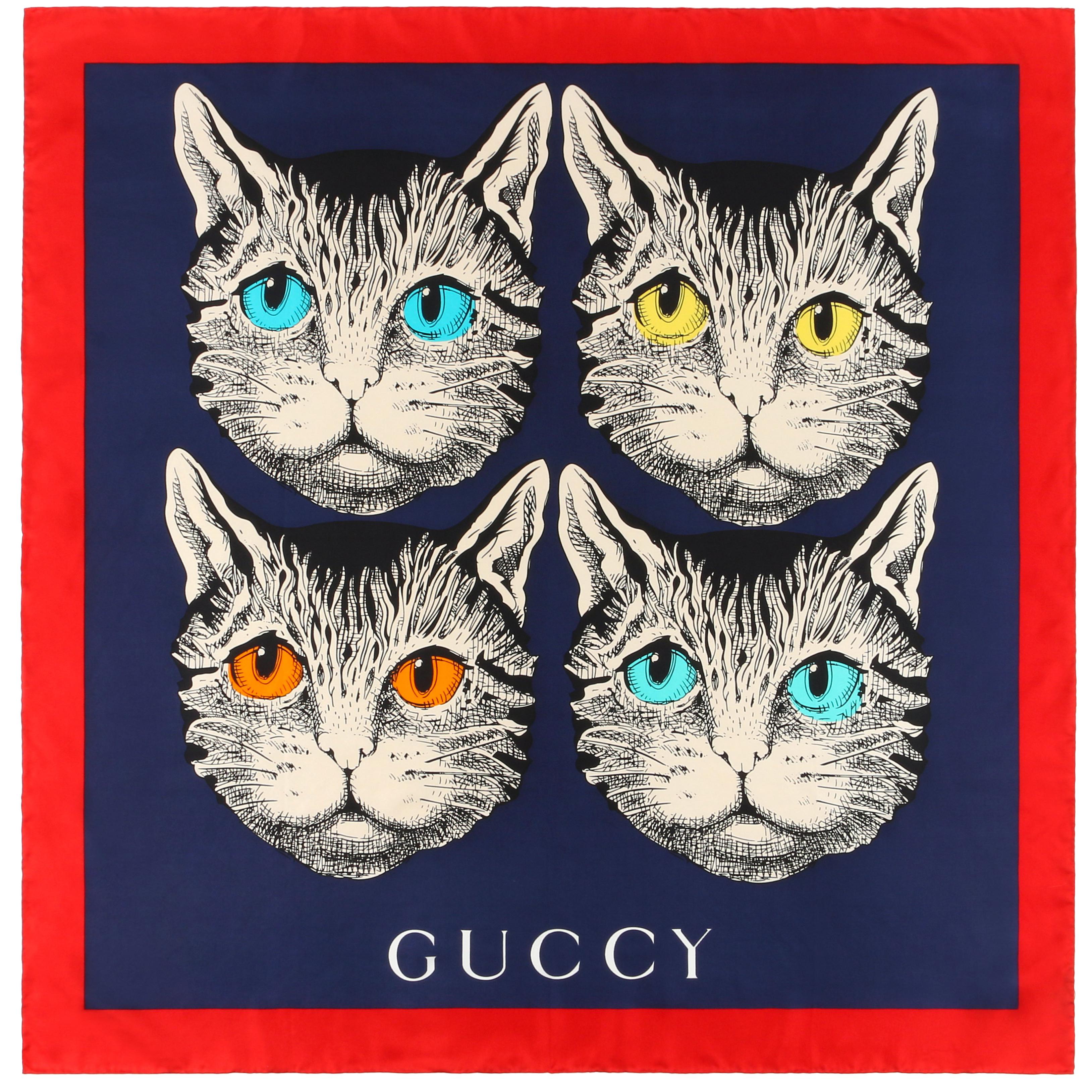 GUCCI Cruise 2018 Guccy "Foulard Forcats Mystic Cat" Silk Scarf NWT at  1stDibs | gucci cat scarf, gucci mystic cat scarf, gucci cat wallpaper