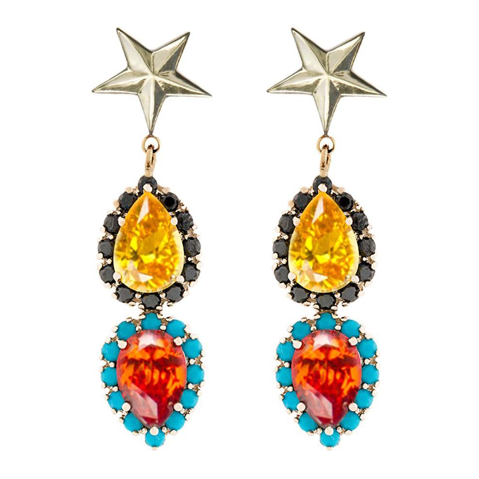 Iosselliani Gold Dangling Stars Earrings  For Sale