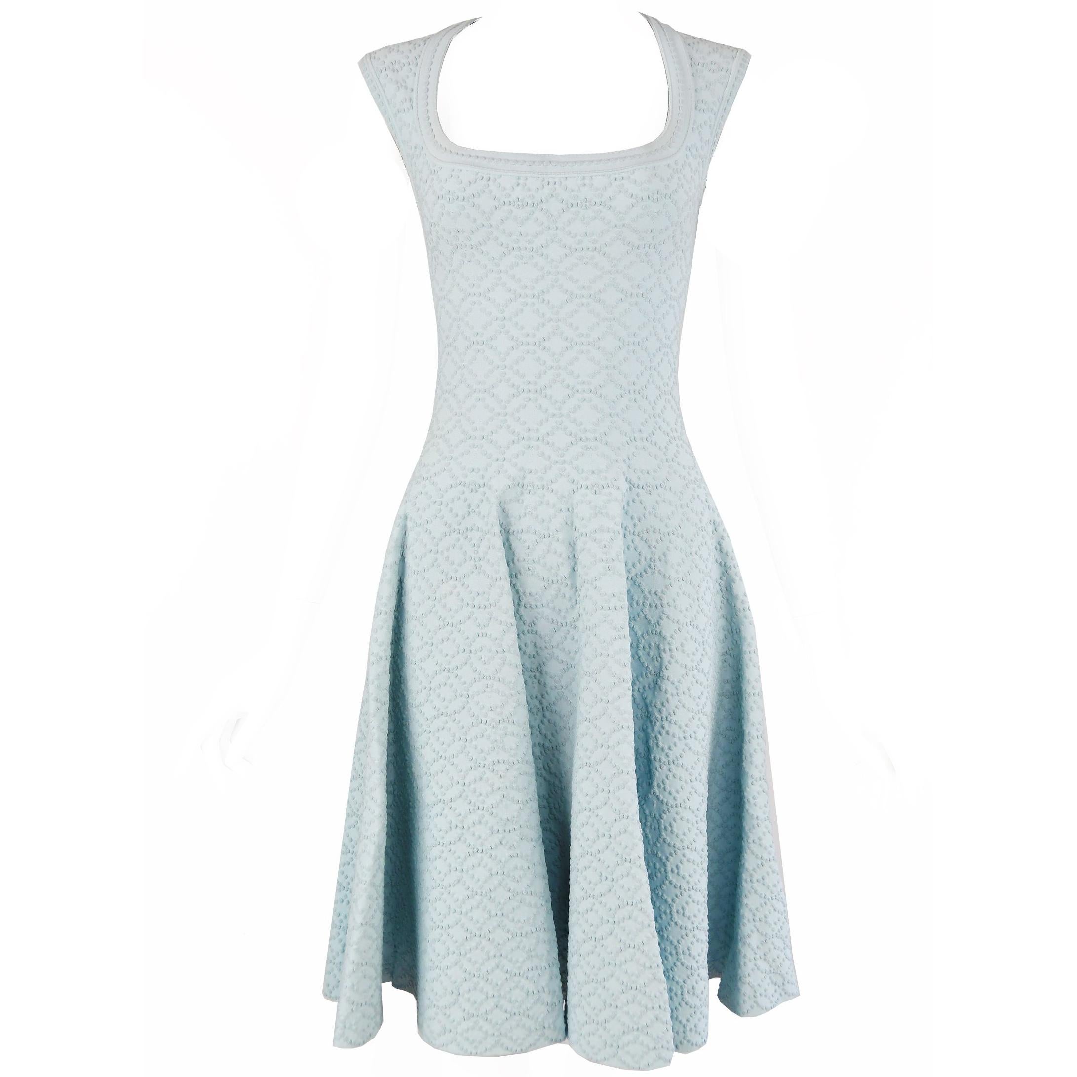 Alaia Light Blue Cap Sleeve Fit & Flare Dress For Sale