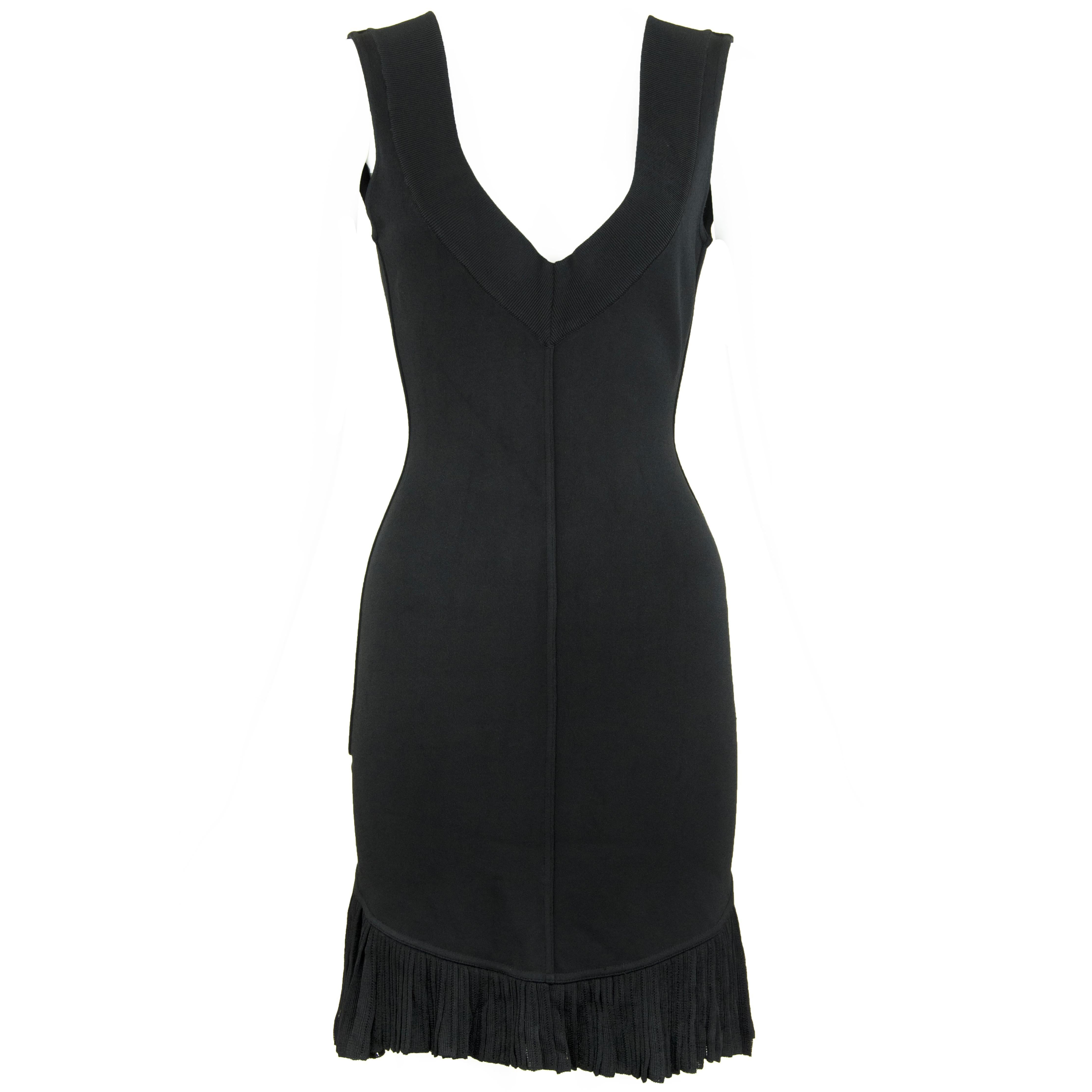Vintage Alaia Black Knit Pleated Dress - Size XS For Sale