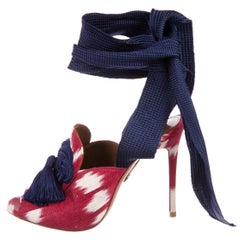 Aquazzura NEW Red White Blue Canvas Wrap Around Evening Sandals Heels in Box