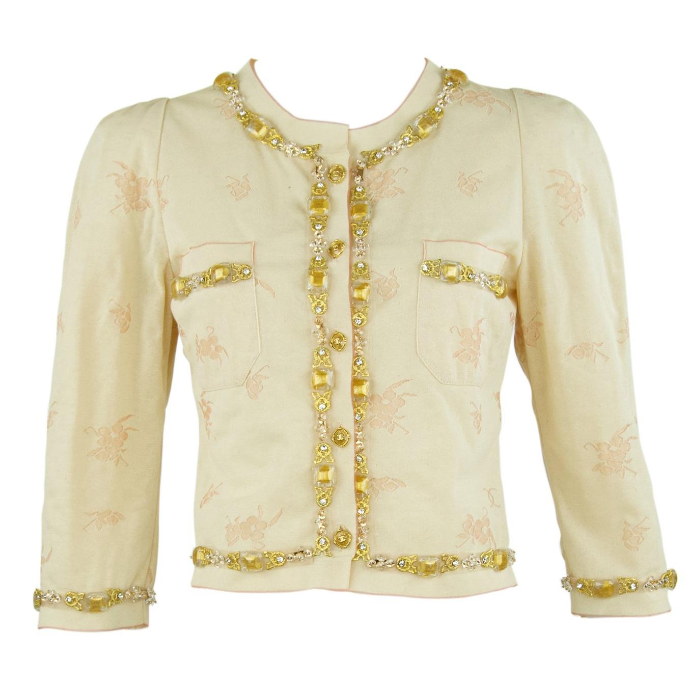 Vintage Chanel Peach & Gold Cardigan - FR 38 For Sale