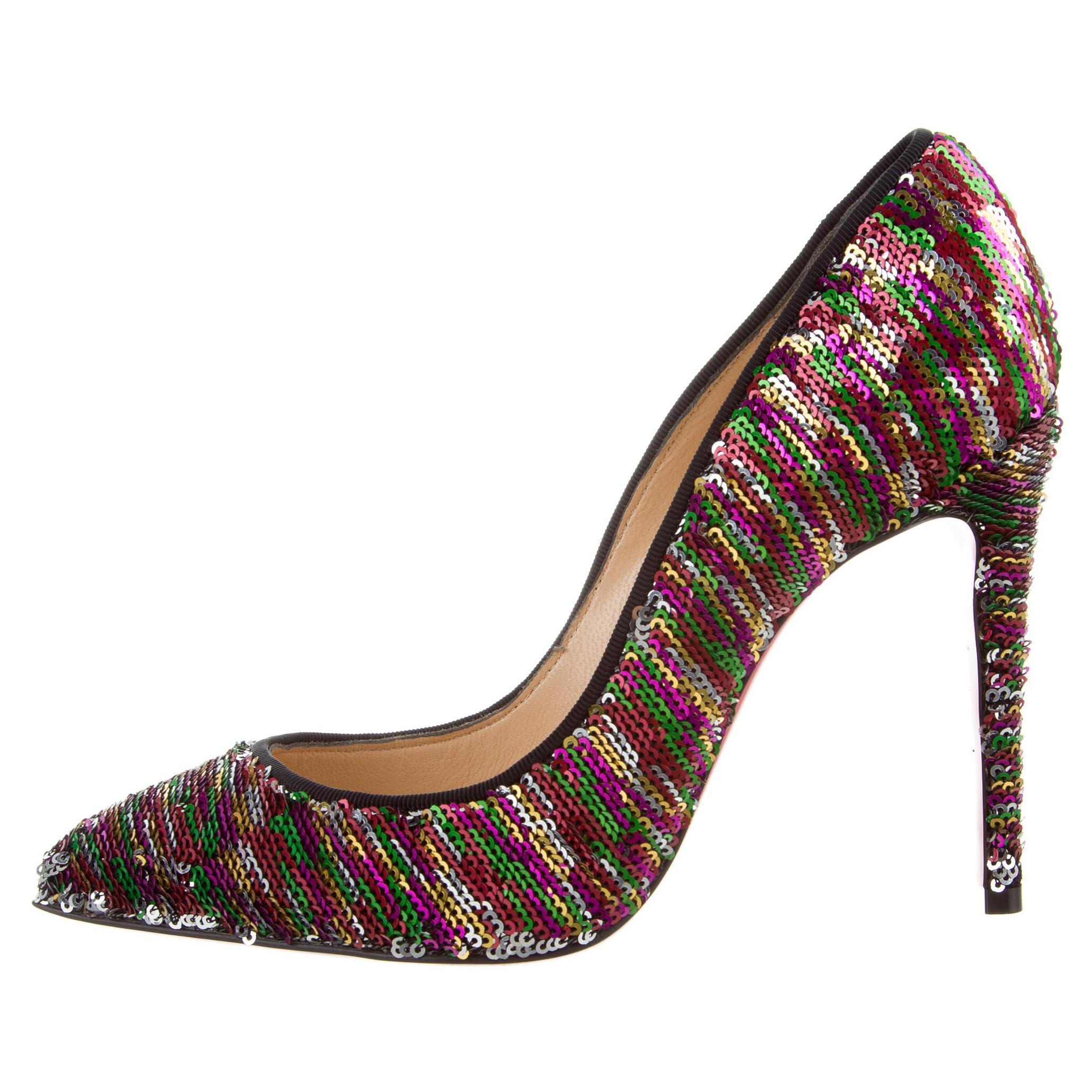 Christian Louboutin NEW Multi Color Woven and Sequin Evening Heels Pumps 