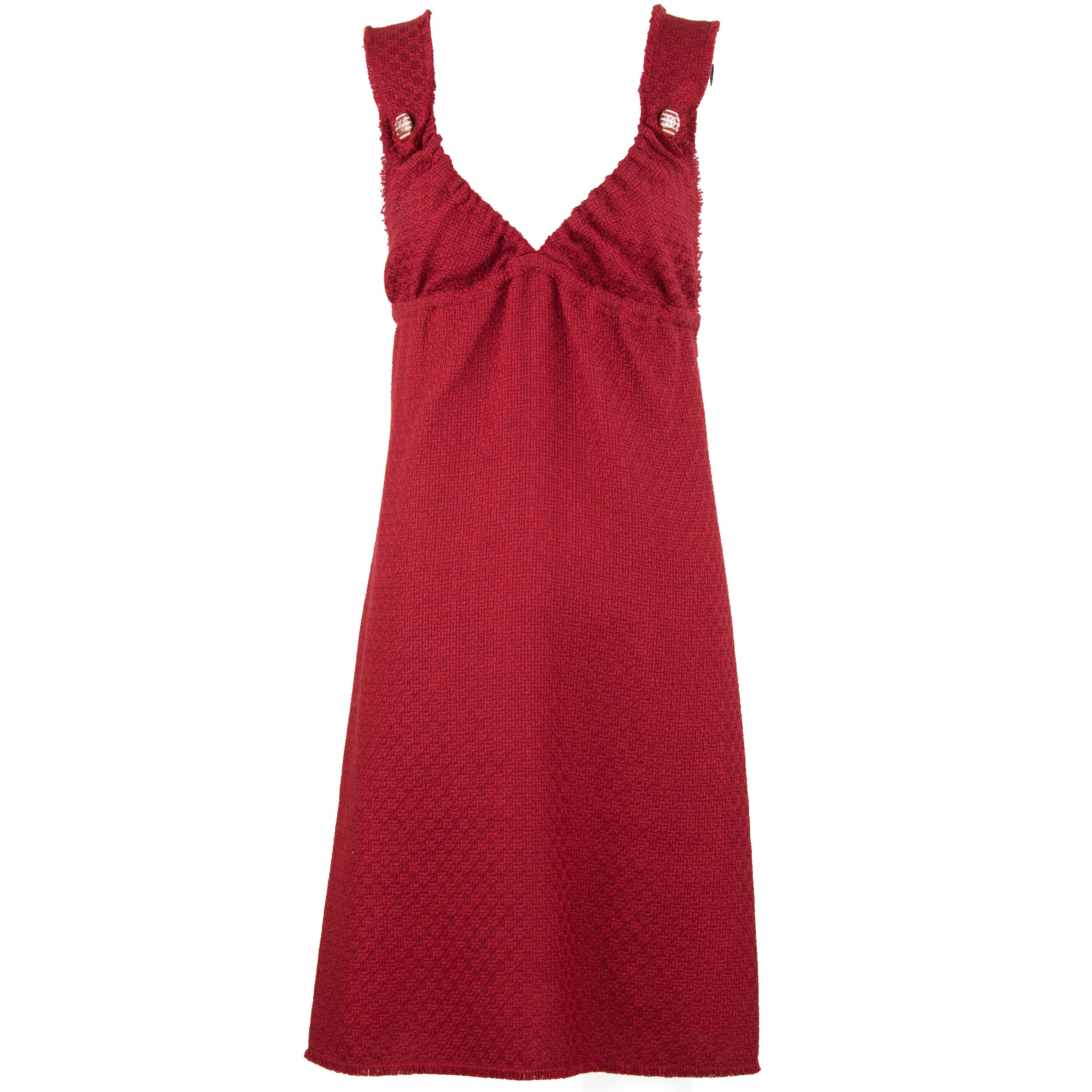 Chanel Red Tweed Sleeveless Dress For Sale