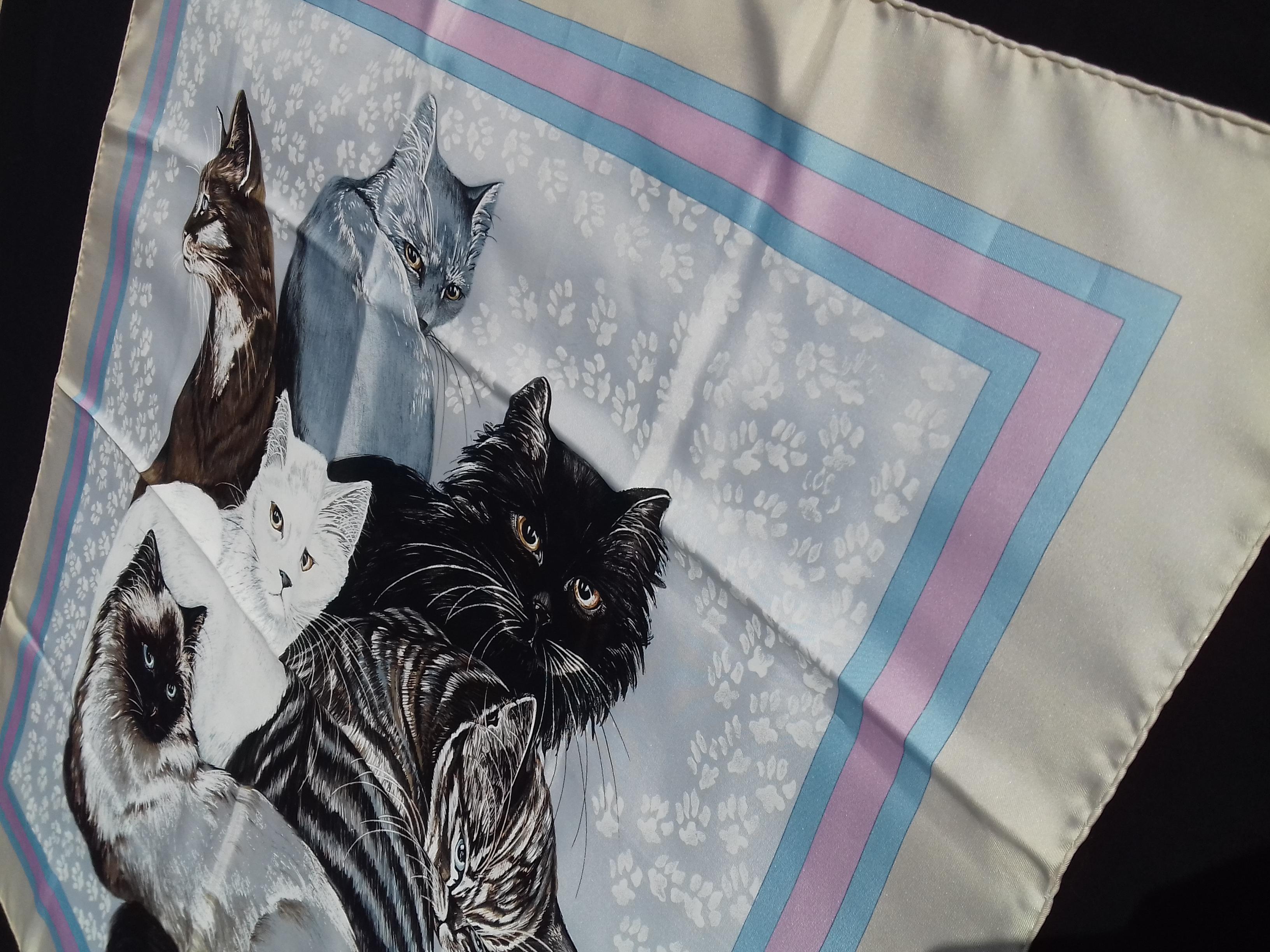 Gray Hermès Silk Scarf Carré Les Chats Cats Daphne Duchesne 1985 90cm Collector
