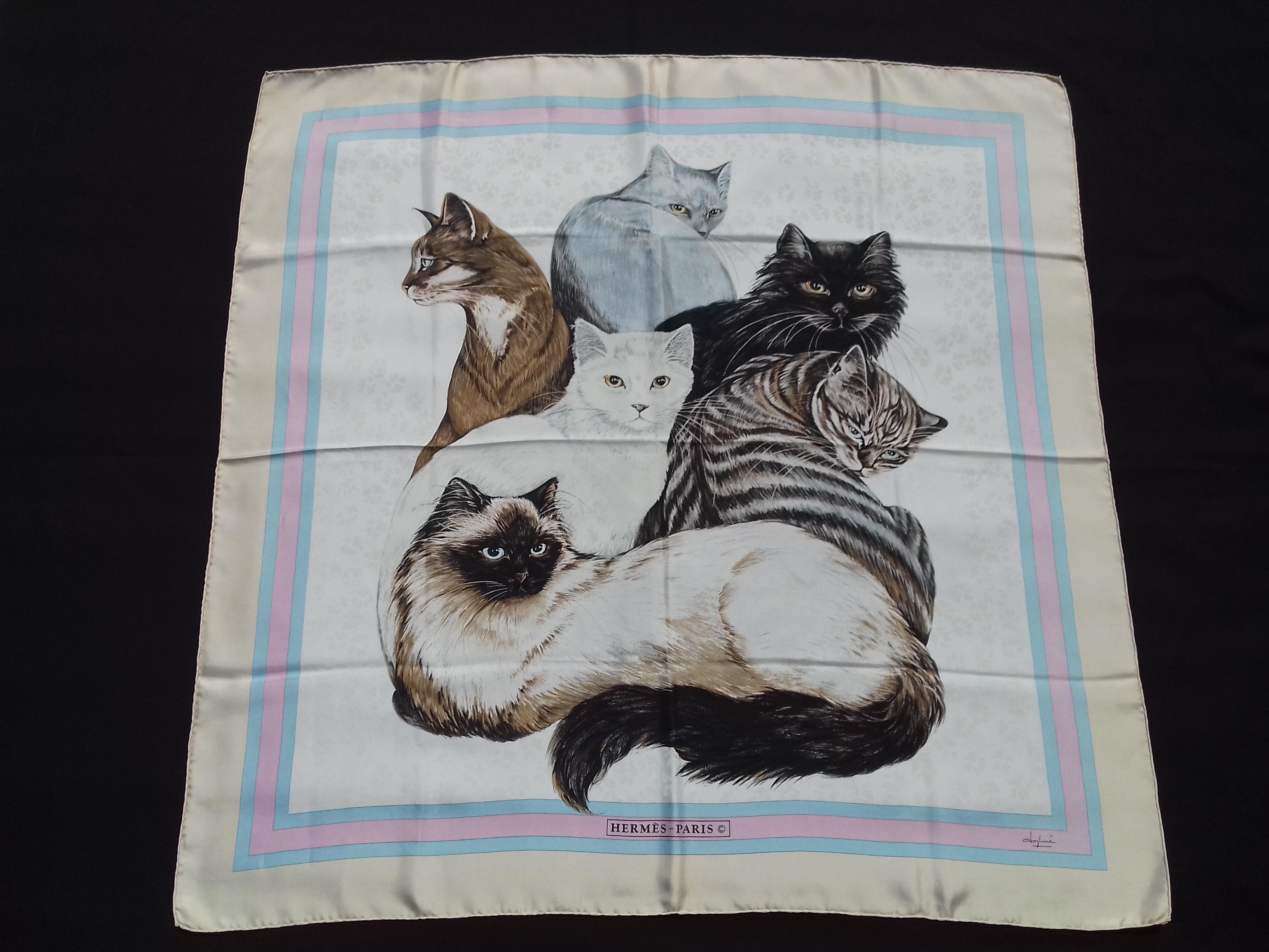 Hermès Silk Scarf Carré Les Chats Cats Daphne Duchesne 1985 90cm Collector 2