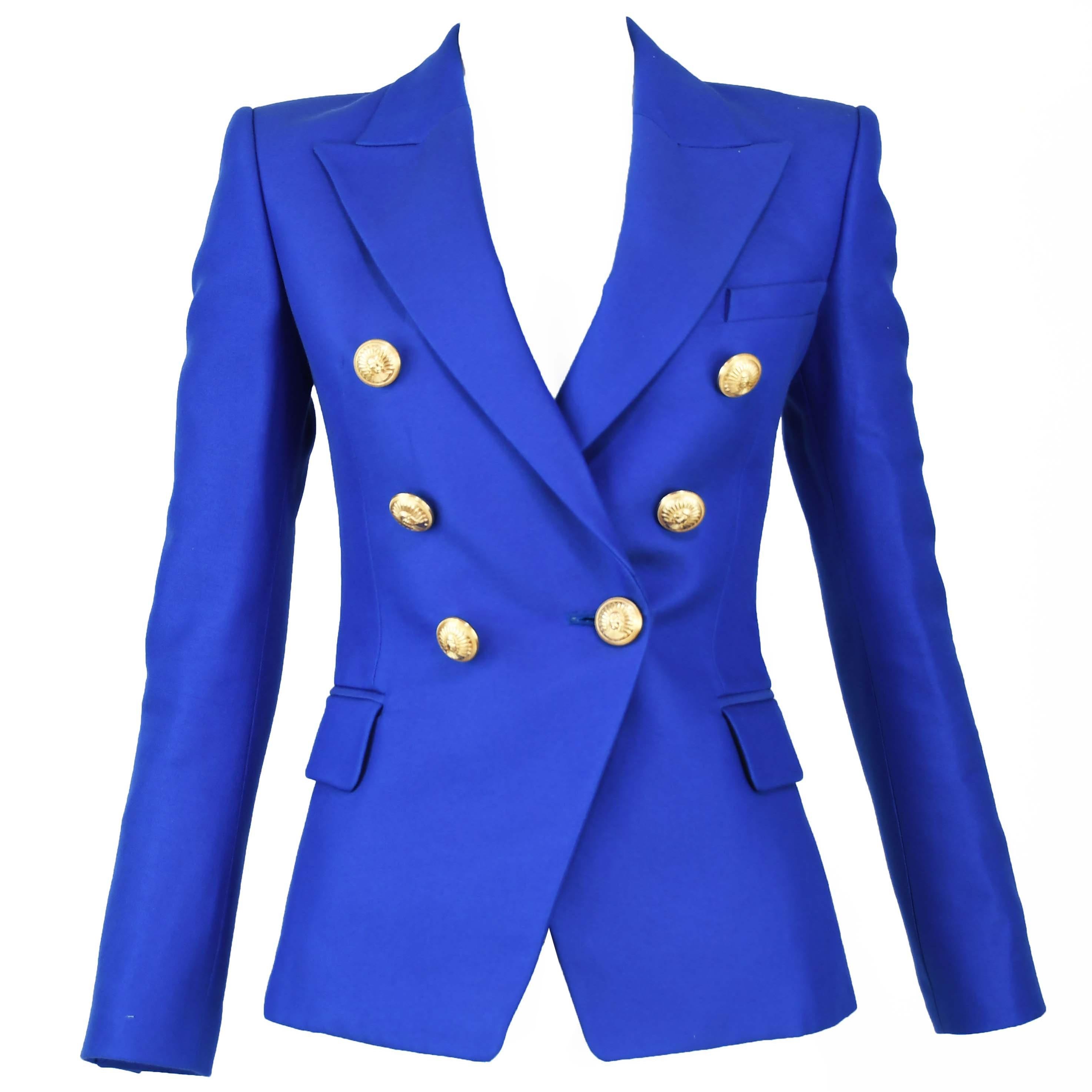 Balmain Cobalt Double Breasted Blazer - Size FR 34 For Sale at 1stDibs
