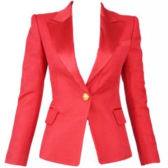 Balmain Red Pique Blazer with Satin Collar - Size FR 34