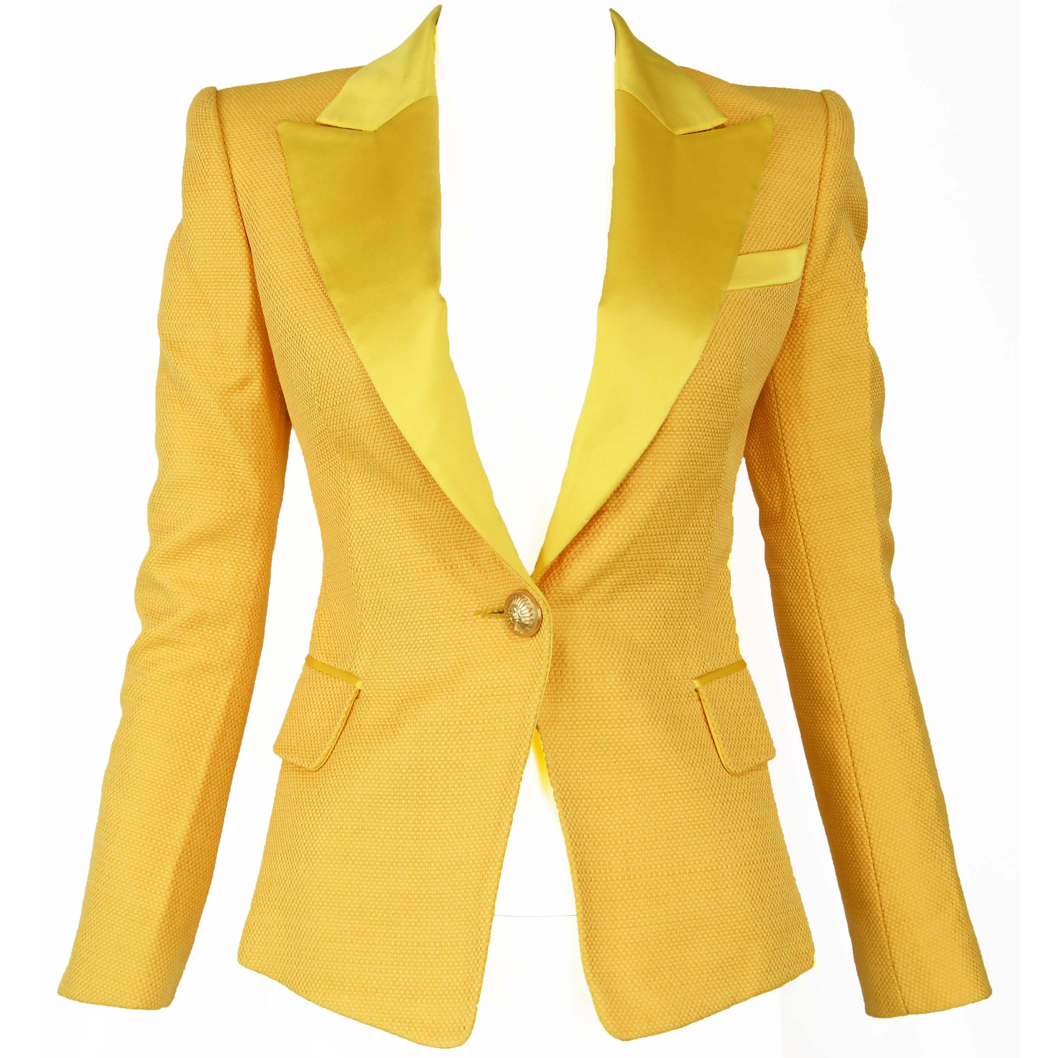 Balmain Yellow Pique Blazer with Satin Collar - Sizes FR 34 & 36 For Sale