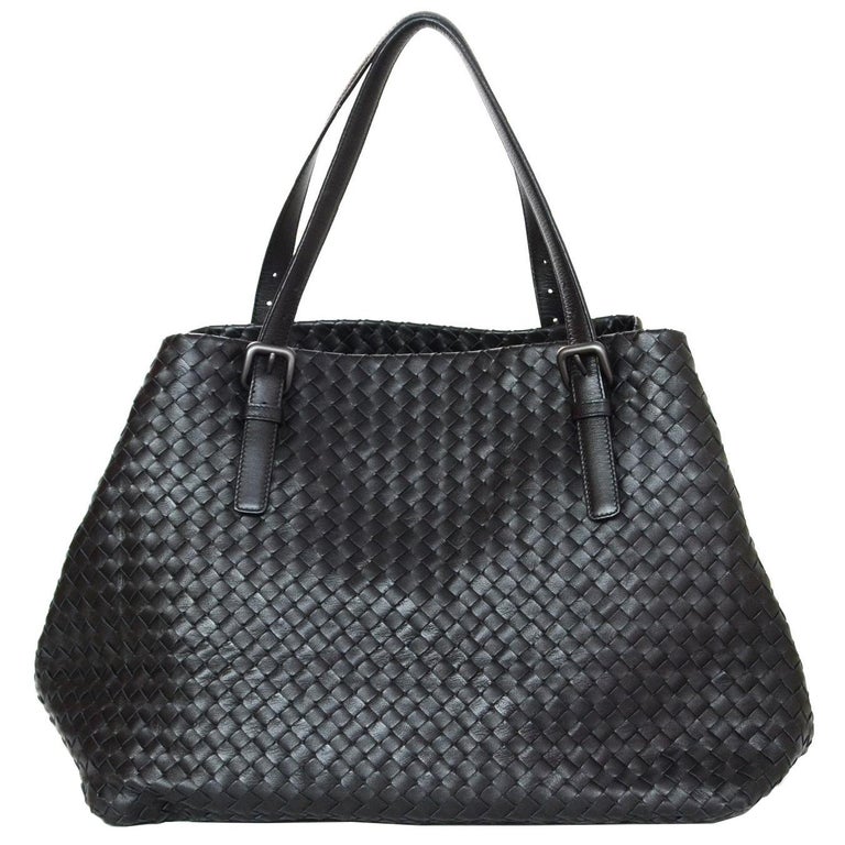 Bottega Black Woven Intrecciato Leather Large Cesta Tote Bag For