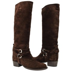 Ralph Lauren Boot Brown Suede Knee High Ankle Strap w/ Buckle Stirrup 8 New