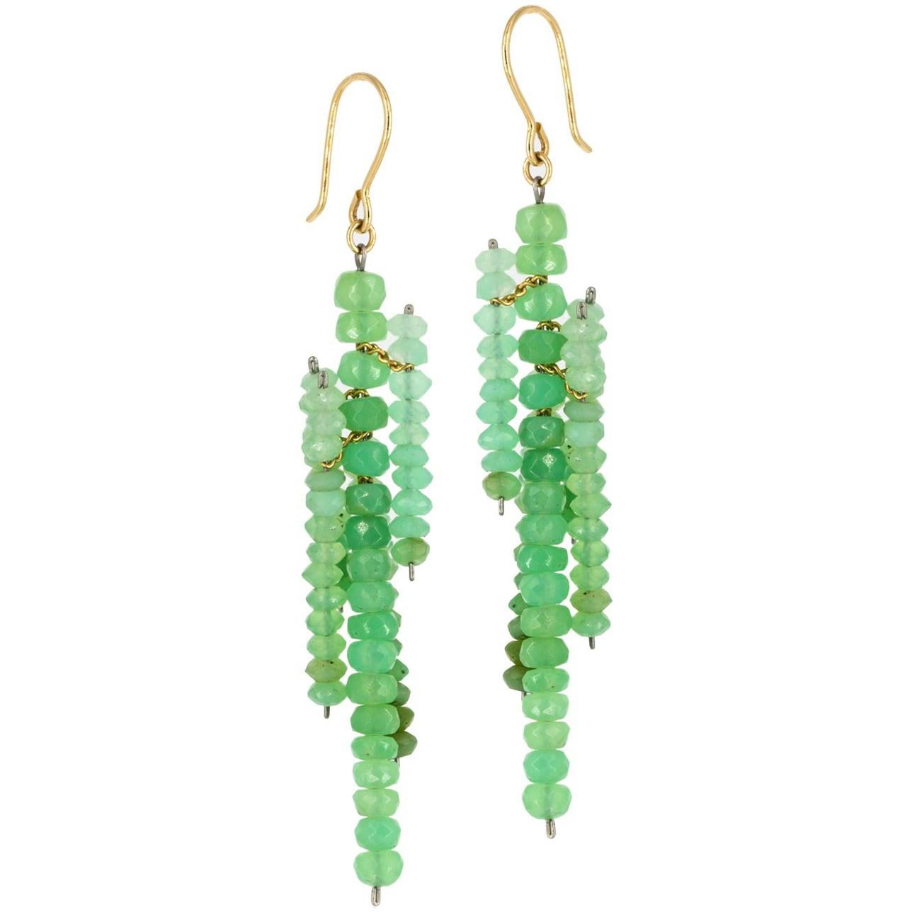 Estyn Hulbert Green Chrysoprase Dangling Icicle Earrings