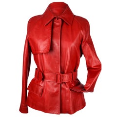 Bottega Veneta Jacket Red Leather Trench Inspired 42 / 8 New