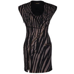 Roberto Cavalli Black Zebra Printed Denim Zipper Dress