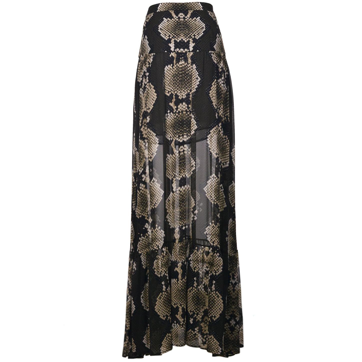 Roberto Cavalli Olive Green Beige Snake Detailed Maxi Skirt For Sale