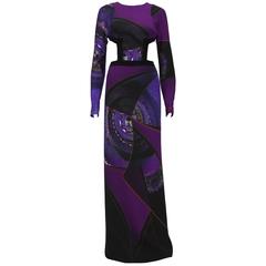 New ETRO RUNWAY SIDE CUTOUT OPEN BACK PRINTED GOWN