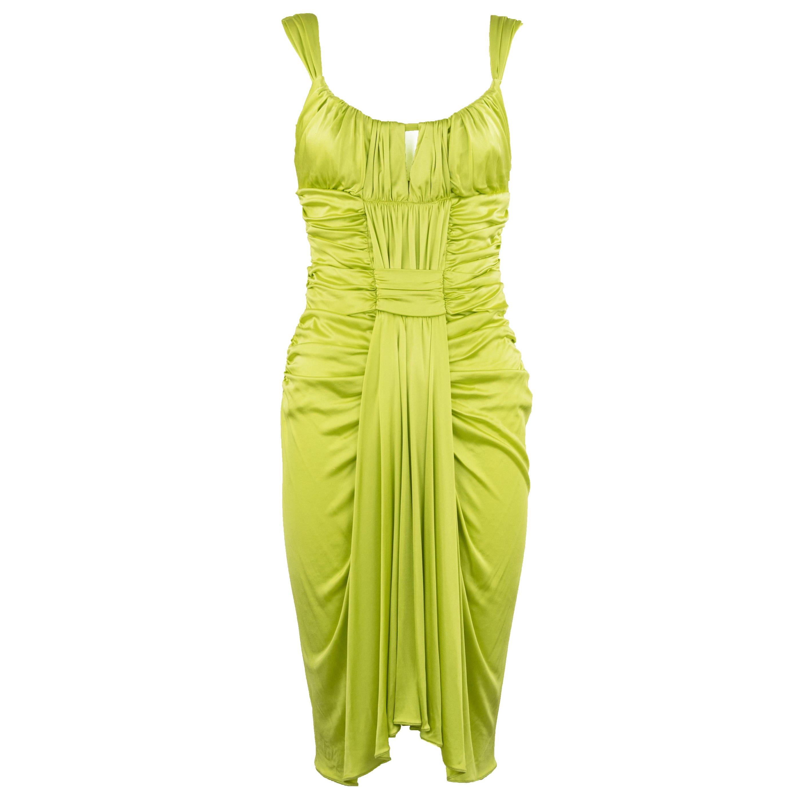 Emanuel Ungaro Bright Green Silk Jersey Dress - Size IT 40 For Sale