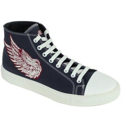 Roberto Cavalli Mens Navy Embroidered Angel High Top Sneakers