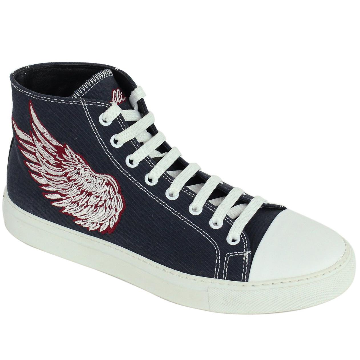 Roberto Cavalli Mens Navy Embroidered Angel High Top Sneakers For Sale