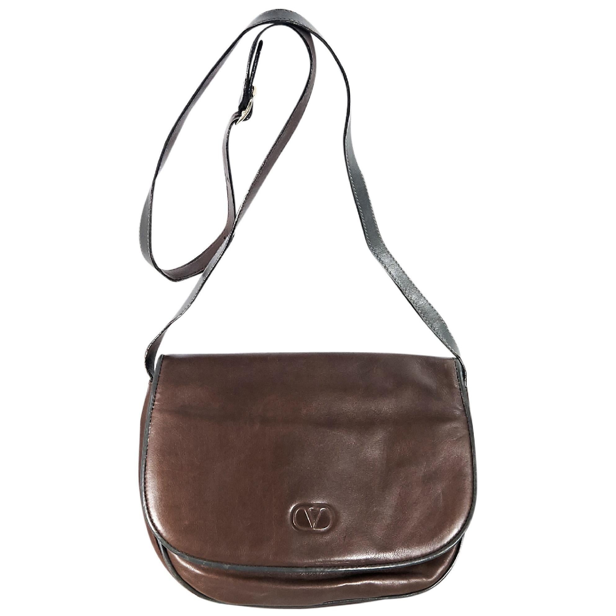Brown Vintage Valentino Leather Crossbody Bag