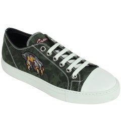 Roberto Cavalli Mens Green Embroidered Claw Low Top Sneaker