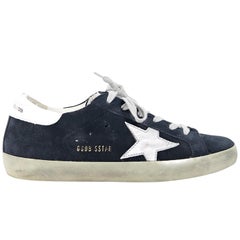 Used Navy Blue Golden Goose Deluxe Brand Superstar Sneakers