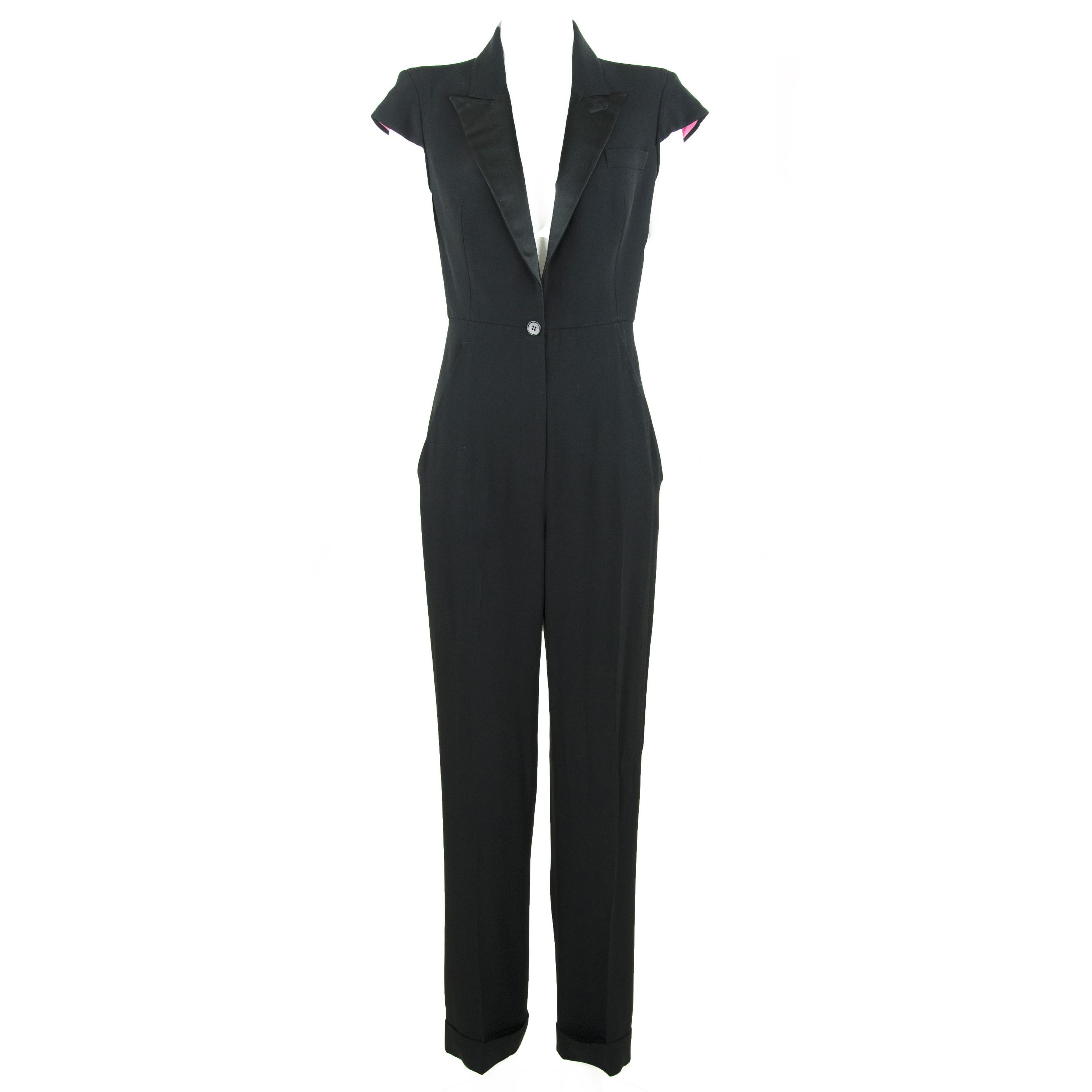 Alexander McQueen Black Jumpsuit with Satin Lapel Spring 2008 Collection For Sale